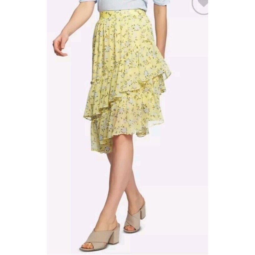 1. State Skirt Asymmetric Hem Layered Yellow Floral Size 12 Elastic Waist Zip